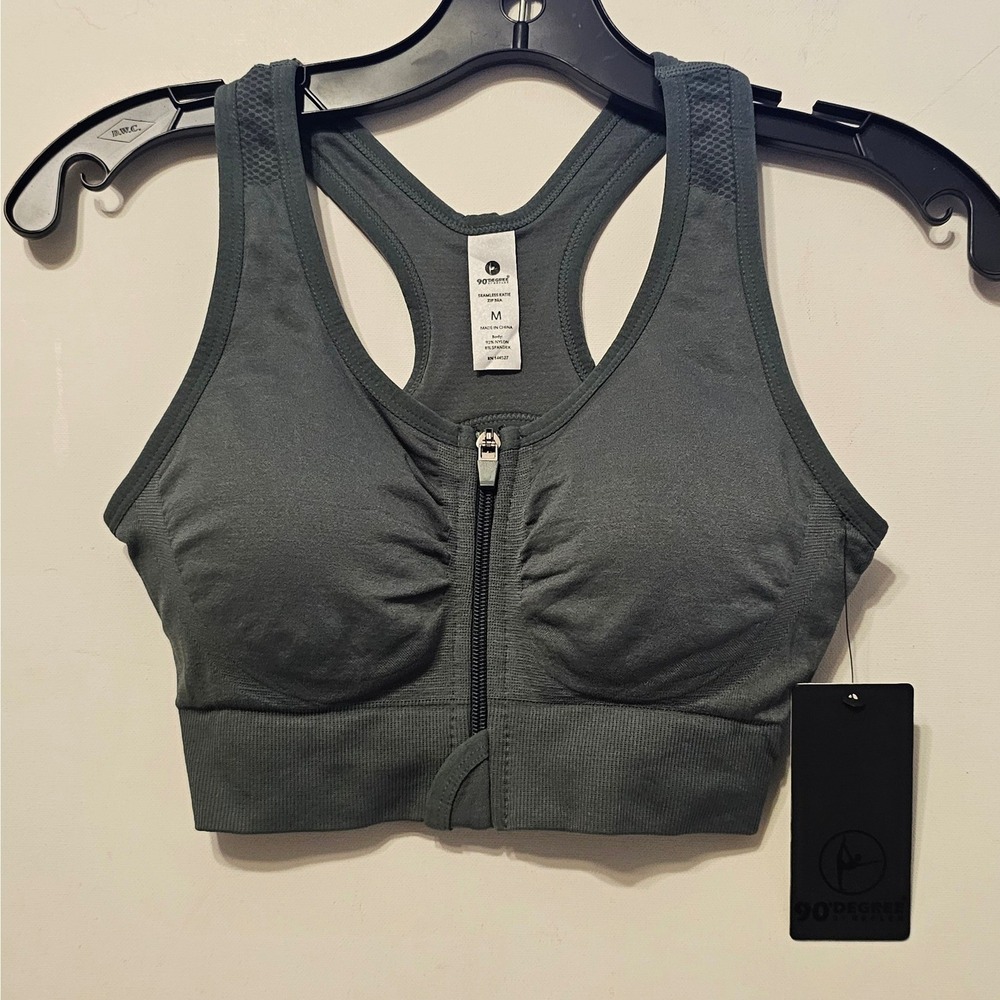 90 Degree by Reflex Seamless Katie‎ Zip Bra Crystal Gray Medium SLW-20690B-2PK